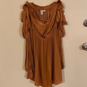 Off the shoulder bronze long sleeve dress